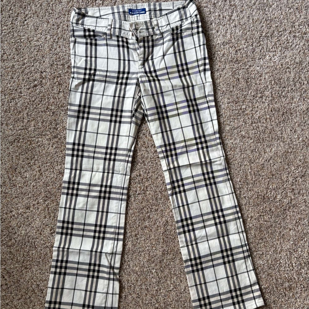 Burberry Black and White Plaid Pants